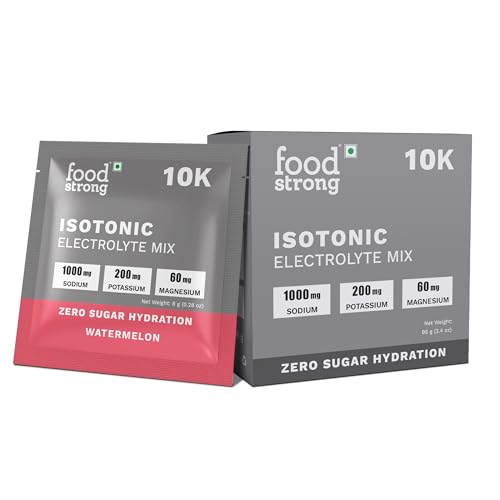 Image of Foodstrong 10K Isotonic Electrolyte Mix - Zero Sugar Hydration | 1000mg Sodium, 200mg Potassium, 60mg Magnesium | Electrolyte Drink Mix - Watermelon Flavour - 8g Sachet, Pack of 12