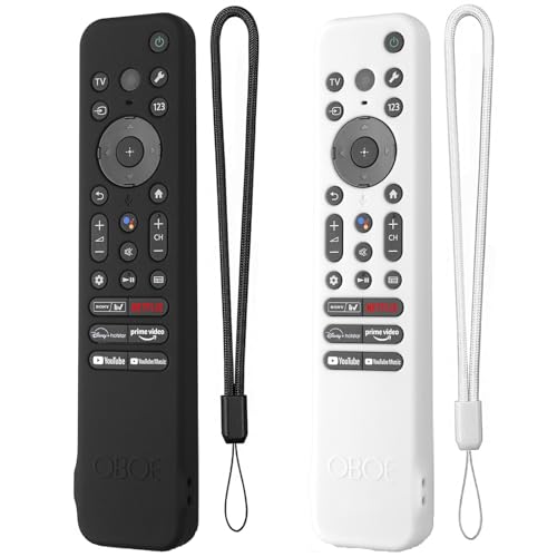 Oboe Silicone TV Remote Cover 'Compatible with' Sony Bravia Smart Tv 2023 Voice Remote RMF-TX910U Protective Case with Lanyard (Combo Pack of 2 - Black & White)