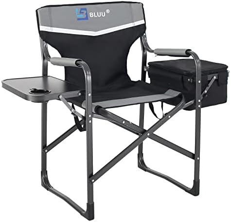 BLUU Aluminum Folding Camping Chairs, Heavy Duty Camp Director Chair for Adults, Lightweight Chair with Side Table and Cooler Bag, Support 400 Lbs for Outdoor, Camp, Patio, Lawn, Garden, Beach, Trip