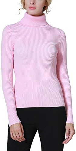 Women's Ribbed Turtleneck Sweater Long Sleeve Knitted Solid Pullover
