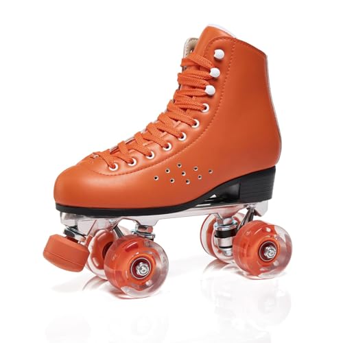 NVGSHO Roller Skates for Women and Girls, Microfiber Fabric High-Top Double-Row Speed Skates, Aluminum Alloy Base, Perfect for Indoor and Outdoor Skating,Orange,Ladies11