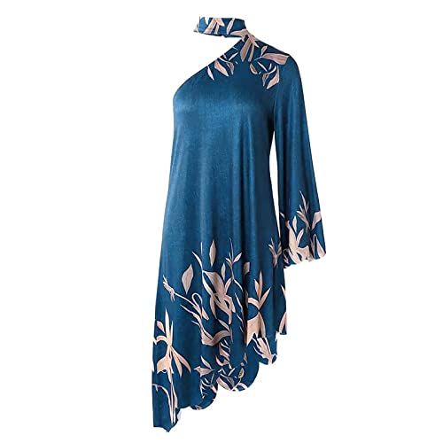 Baxlimek Party Dresses For Women,2023 Summer Sexy Elegant One Shoulder Cutout Patchwork Mini Dress,Trendy Loose Plain Batwing Sleeve Cocktail Dress Wedding Guest Outfits(D-Navy,S) #TOP2