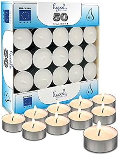 Hyoola Tealight Candles - Tea Light Candles Pack of 50 - European Made Tea Lights Candles - 4 Hour Burn Time