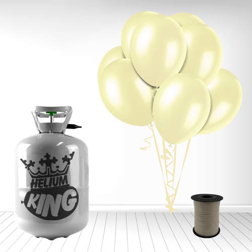 Disposable Helium Gas Cylinder with 30 Balloons and Curling Ribbon included (Ivory, Single) — image 1
