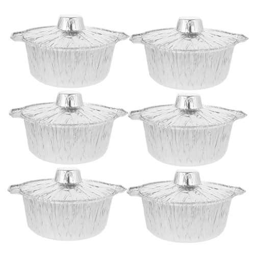 Ciieeo 6pcs Disposable Tinfoil Pots with Lids Capacity Foil Baking Pans for Grilling Cooking and Baking Versatile Round Bowls for Prep and Seafood Cooking