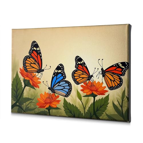 Kit décoration murale salon papillons fleurs oranges 40x60