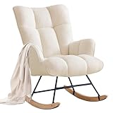XH.Easy Go Schaukelstuhl Stillsessel Schaukelsessel mit Armlehnen Gepolsterter Stillstuhl Relaxsessel für Wohnzimmer Babyzimmer Bis 136 kg Belastbar Rocking Chair Nursery Elfenbeinfarben
