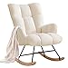 XH.Easy Go Schaukelstuhl Stillsessel Schaukelsessel mit Armlehnen Gepolsterter Stillstuhl Relaxsessel für Wohnzimmer Babyzimmer Bis 136 kg Belastbar Rocking Chair Nursery Elfenbeinfarben