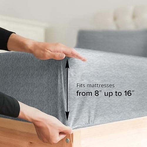 Queen Size Sheet Set - Breathable & Cooling Sheets - Softer Than Jersey Cotton - Same Look As Jersey Knit Sheets & T-Shirt Sheets - Deep Pockets - 4 Piece Set - Wrinkle Free - Heathered Blue – 4Pc #TOP3