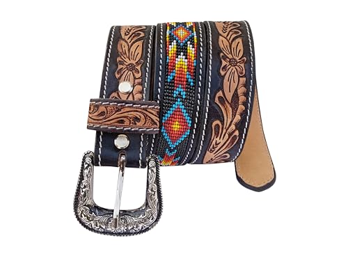 Western Kids Beaded Belts For and Young Adults Tooled Leather Heavy Duty Beaded Belt 40IS1013