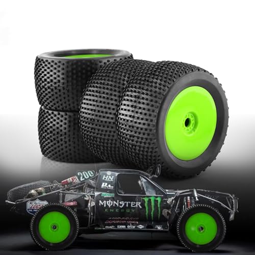 Dantenron 1/8 RC Off Road Racing Truck Tires OD 5.51\" and Wheels Rims 17mm Hex for 1:8 Buggy Truck Car Traxxas Arrma Kraton Typhon 6S 3S Talion 6S Losi 8ight HPI Vorza Flux Kyosho Hobao 4PCS (Green)