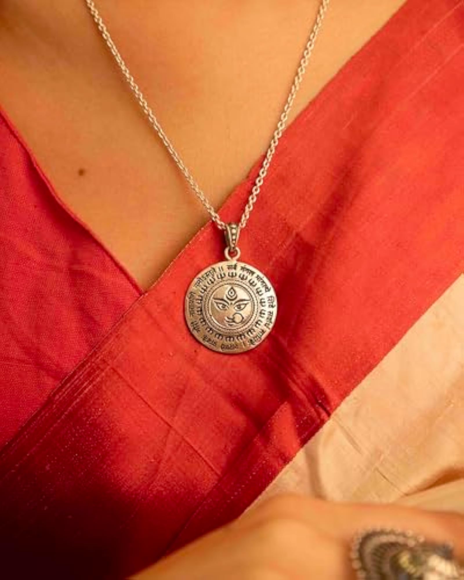 Women's 925 Sterling Silver Durga Maa Mantra Necklace