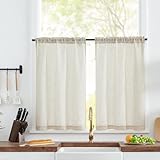 TOPICK Rideaux Cuisine Court Brise Bise, Beige 65L x 90H(cm) 2 Panneaux à Passe Tringle P...