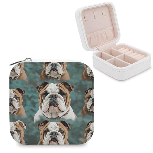 FekiLoot Funny English Bulldog Jewelry Box Fashion Jewelry Storage Box PU Leather Jewelry Organizer Storage Case Trinket Organizer Square Travel Jewelry Case with Zipper for Women