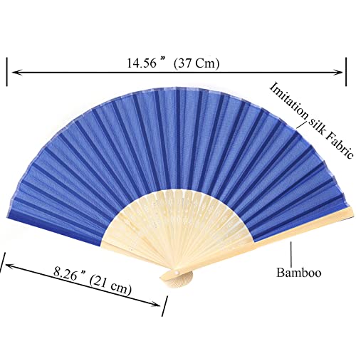 Sl Crafts 24Pcs Imitated Silk Hand Fan Imitated Silk Fabric Bamboo Handheld Folded Fan Bridal Dancing Props Church Wedding Party Favors With Gift Bags (Royal Blue) #TOP1