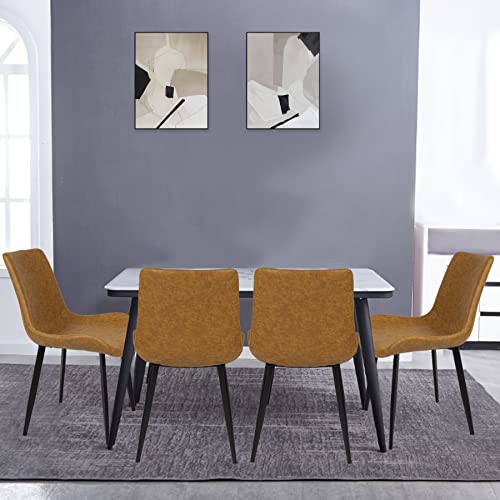 Miereirl Dining Chairs Set of 4 with PU Cushion Mid Century Modern Metel Legs for Indoor Kitchen & Dining Room Chairs Comfortable Chairs Suitable for Home Coffee Brown