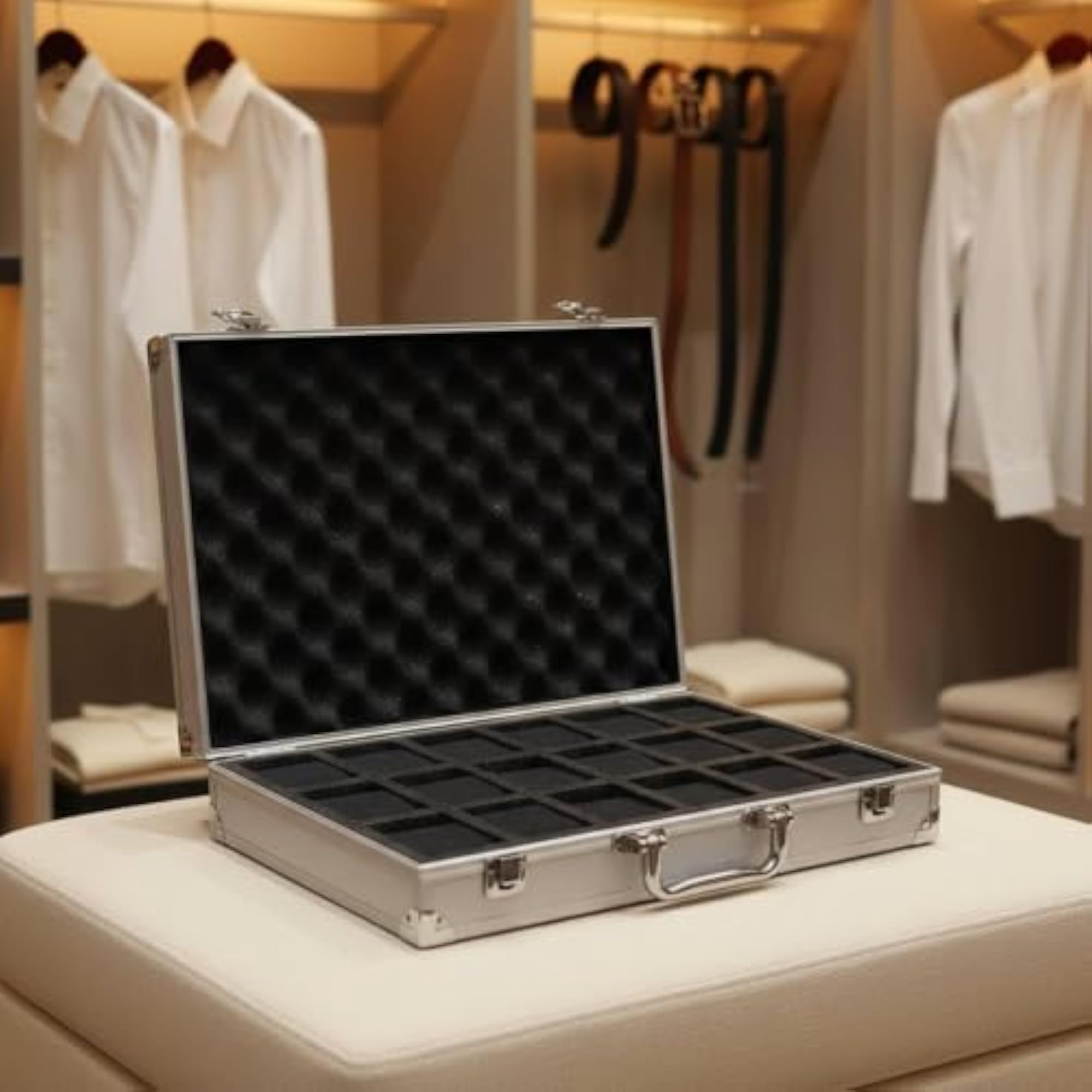 Aluminum Watch Briefcase, Large Capacity Travel Case