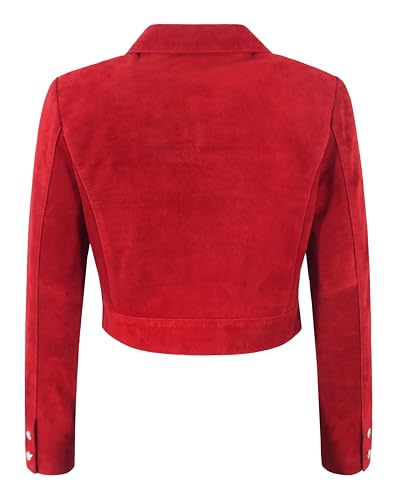 Veste courte cintrée en cuir rouge ajustée avec col montant isolant et zip Réf 6888