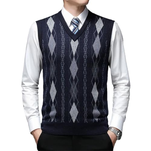 Men Argyle Pullover Sweater V Neck Knit Vest Wool Sleeveless Casual Clothing