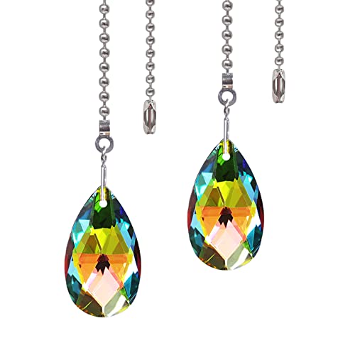 Image of 2pcs Crystal Prisms Ceiling Fan Pull Chain Ball Chain Connectors Crystal Pendant Ornament
