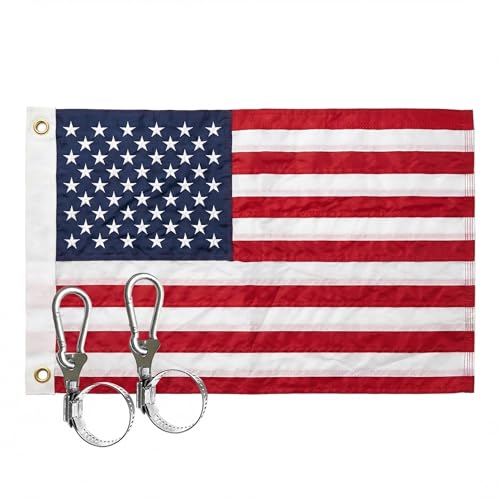 American Flag Embroidered Stars 12x18 Inche - Heavy Duty 210d Nylon 2 Brass Grommets USA Boat Flag For Boat Bike Car Etc with 2 Boat Flag Pole Kit(Boat Flag 12x18)