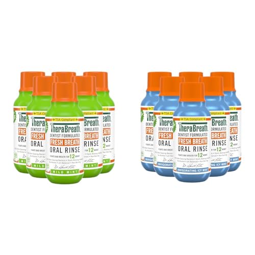 TheraBreath Dentist Formulated Fresh Breath Oral Rinse, Mild Mint & ICY Mint, 3 Fl Oz (Packs of 6)