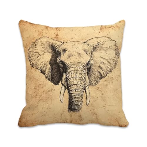 Funda Cojin 25x25 cm Retro Funda Almohada Lino Impresión a Doble Cara Elefante Protector Almohadas con Cremallera Oculta, Cojines Decorativos Sofá Silla Patio Jardín Terraza Otoño, Juego de 1 2B-533