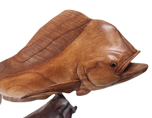 Estatua de Madera Mahogany de Pez Mahi Mahi 24 pulgadas miniatura 3