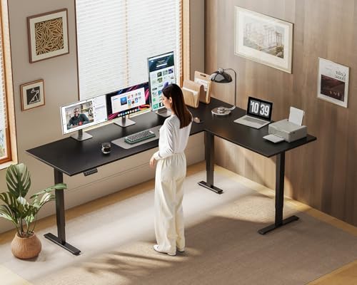 Image of OffiGo 71 Inch Reversible L Shaped Electric Standing Desk, Black