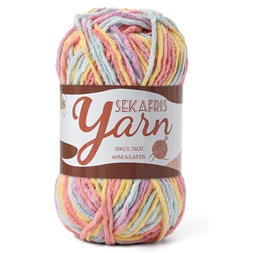 Image of Fluffy Velvet Yarn for Crocheting，Baby Blanket Yarn for Crocheting Soft，50g(65.6yds) Amigurumi Yarns，Plush Chenille Crochet Yarns，Puzzle Yarn for Crochet Weaving Craft(Macaron)
