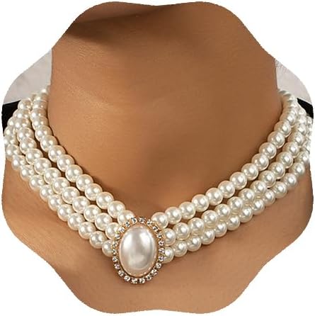 YERTTER Multi Layered Pearl Choker Necklace Set Rhinestone Pearl Pendant Chain Collar Choker Necklace for Women (Style 4)