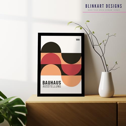 Image of BLINKART Vintage Bauhaus Retro Geometric Aesthetic Poster Gallery | Colorful Wrap Framed For Home Office Studio Living Room Modern Art Studio Decoration Abstract Shapes | (d76) | 13x10 Inch