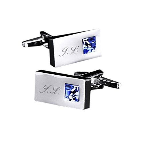 Image of Personalised Cufflinks for Men Engraved Stainless Steel Cufflinks for Him Personalised Gifts for Husband Boyfriend Dad Best Man Usher Groomsman Birthday Anniversary Wedding (Blue)