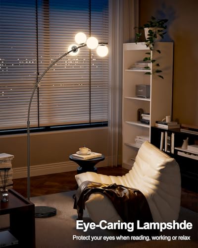 Image of Lightdot Black Arc Floor Lamp for Living Room, 4 Globe Floor Lamp with Shatterproof Shade& Mable Base, Mid Century Modern Tall Standing Lamp for Bedroom /Sofa Beside /Corner Decor(Bulbs Included)