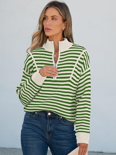 ANRABESS Sweaters for Women Striped Half Zip Long Sleeve Ribbed Knit Pullover Comfy Casual Lightweight Tops 2025 Fall Fashion3