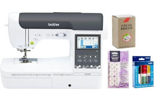 Image of Brother SE2000 Computerized Sewing and Embroidery Machine, Premium Embroidery Thread 6 Spools, 75 /11 Size Embroidery Needles 100 Count, White Pre-Wound Bobbins 10 Count Included