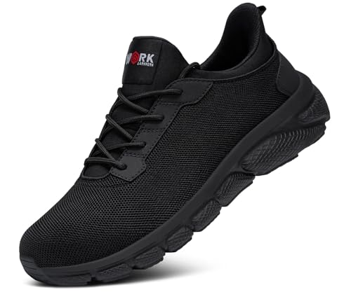 LARNMERN Steel Toe Shoes for Men Slip On Work Safety Sneakers Slip Resistant Comfortable Lightweight Cushion Construction Walking Tennis Shoes