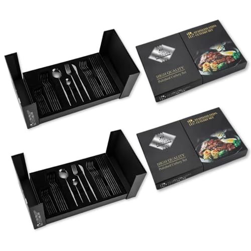 Image of Charcoal Black Silverware Set | 48-Piece Satin Finish French Style Stainless Steel Flatware | Elegant Giftable Box | Dishwasher Safe Cutlery for Home, Restaurants & Corporate Gifting