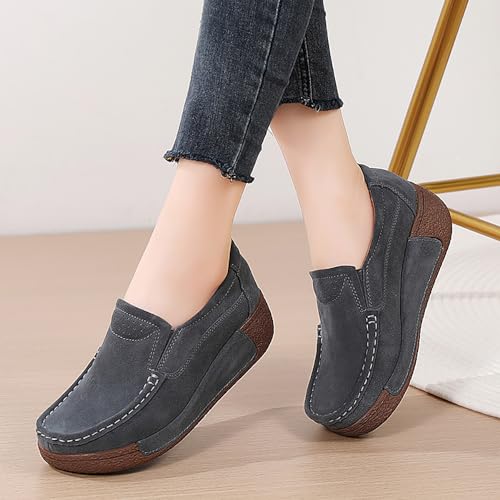 Image of YING LAN Women Slip On Loafers Comfort Suede Moccasins Wide Low Top Shoes