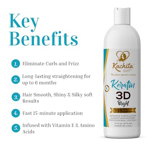 Kachita Spell Japanese Keratin Treatment 3D High Bright Hair Straightener, Improved Formula Adds High Gloss & Shine, Lasts Up to 18 Weeks, Chocolate Keratin for Home & Professionals, 16 fl oz