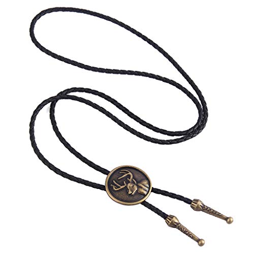 Image of Jeilwiy Bolo Tie for Men Western Cowboy Tie Necklace Gold Bolo Tie Leather Necktie Halloween Tie Accessories for Women