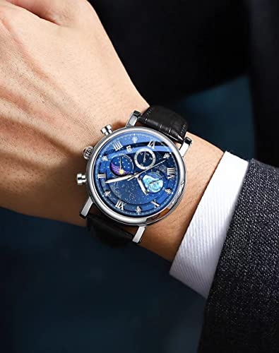 Image of MINILUJIA 50M Waterproof Men World Map Watches Creative Starry Universe Earth Globe Moon Sun Rotating Eye-catching Personalized Cool Unique Mens Watches