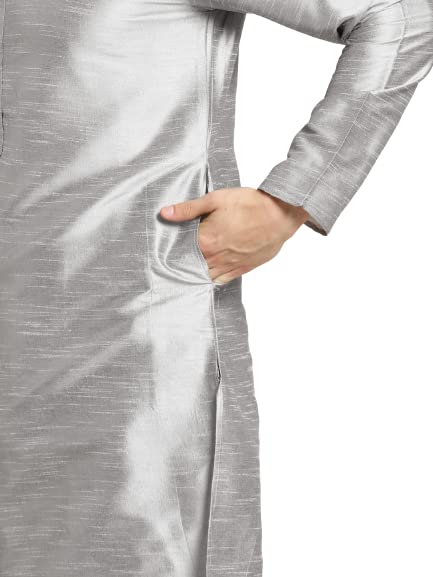 Image of SOJANYA (Since 1958, Men's Silk Blend Grey Kurta Pyjama & Silk Blend Jacket Combo