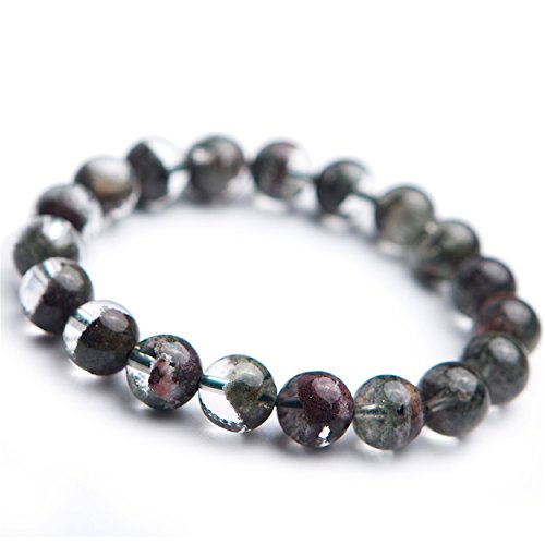 Bracelet quartz fantôme vert rouge perles rondes cristal naturel 10mm