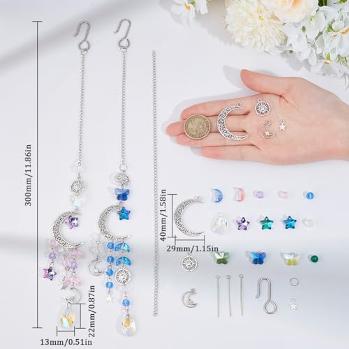 SUNNYCLUE 1 Box DIY 5 Sets Star Moon Sun Catchers Kit Hanging Sun Catcher Rainbow Catcher Window Hanging Prism Suncatcher Glass Crystal Suncatchers for Windows Indoor Outdoor Home Garden Decor - Image 3
