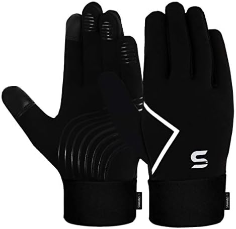 – Light Running Gloves Cycling Winter Men Women Thermal Gloves Driving Sports Touchscreen Anti slip Shock Grip Thickened Fleece Lining Windproof Outdoor Hiking (Black)