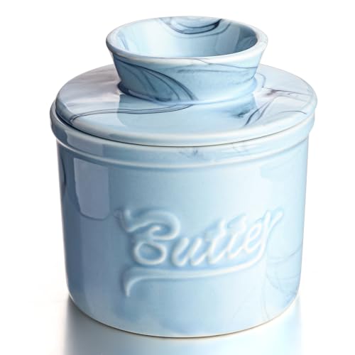 Butter Crock 5.4 oz?Ceramic Marble Butter Keeper French Butter Holder with a Water Seal, for Kitchen Counter Decor Ideal Butter Dish, for Bread?Butter and Toast