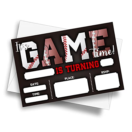 Image of DETIHO 4 inch x 6 inch Football and Baseball Theme Birthday Party Invitation Cards With Envelopes - It's Game Time - All Star Sports Invitation - 20 Sets - E01