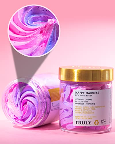 Truly Happy Hairless Shave Butter - Natural Shaving Cream For Women, Coconut Oil And More For Smooth, Nourished Skin - 1.3 Fl Oz #TOP4