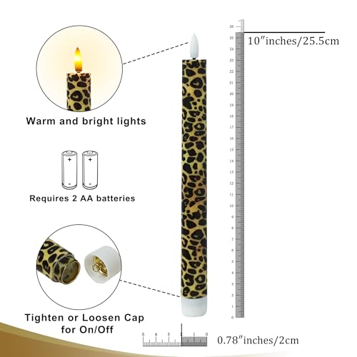 Image of Remote Leopard LED Taper Candles - 4pcs Animal Pattern Flameless Battery Operated Candlesticks for Home Wedding Dining Table Holiday & Party Decoration